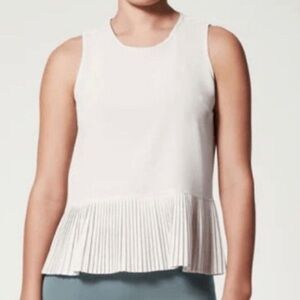 Spanx Yes, Pleats! Tank Light Cloudy Grey Peplum Sleeveless Top Stretch Sz M
